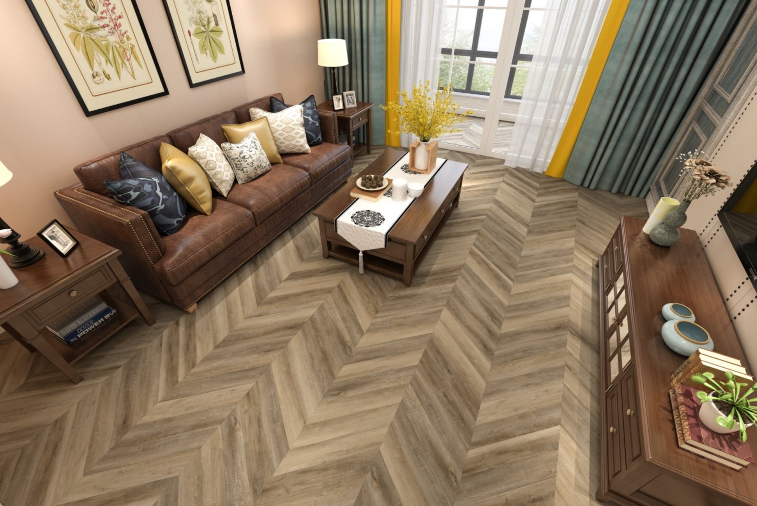 Кварцвиниловая плитка Damy Floor клеевая Chevron LVT Амбуаз DF06-Ch-LVT французская елка 600×127×2,5 фото в интерьере