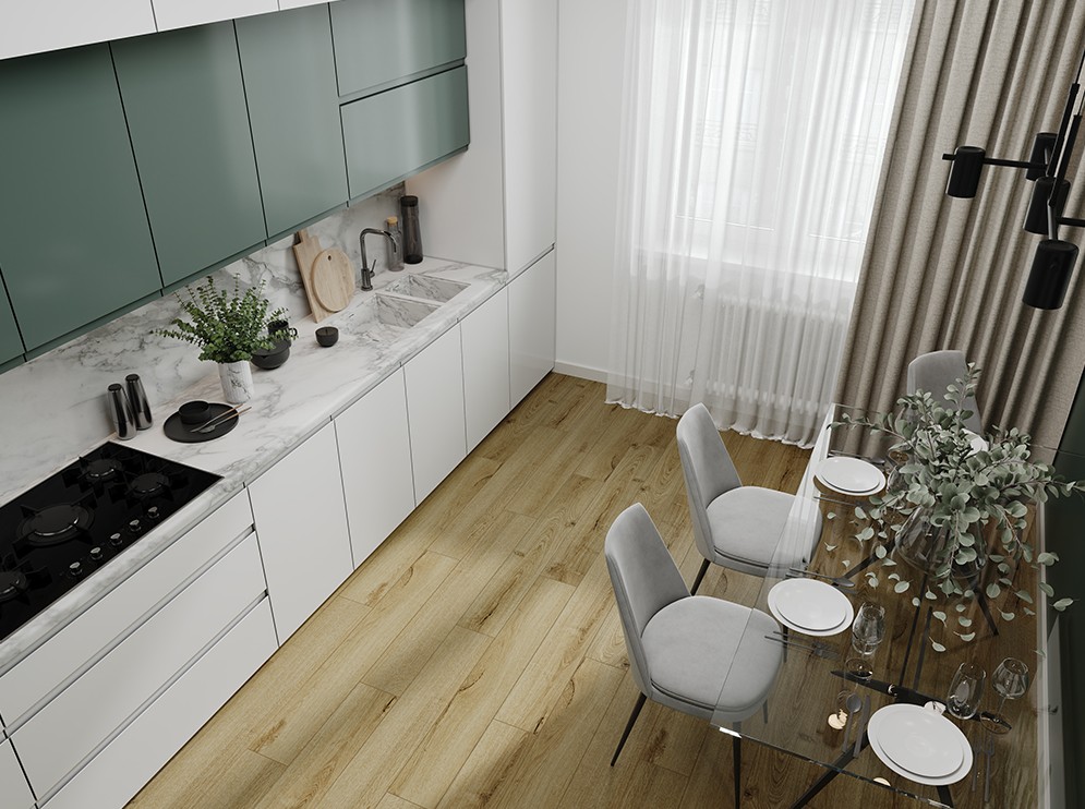Кварцвиниловый SPC ламинат Cronafloor Radical Chic Блейд RC009 1200×180×5 фото в интерьере