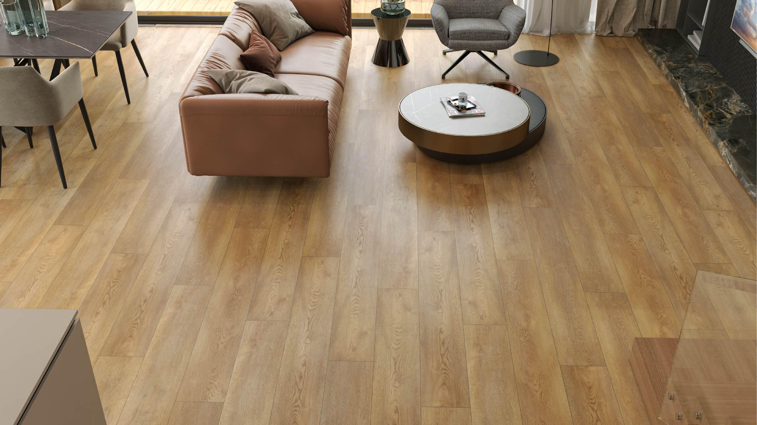 Кварцвиниловый SPC ламинат Alpine Floor Premium 12 Дуб Модерн ECO 24-2 1524×228×12 фото в интерьере