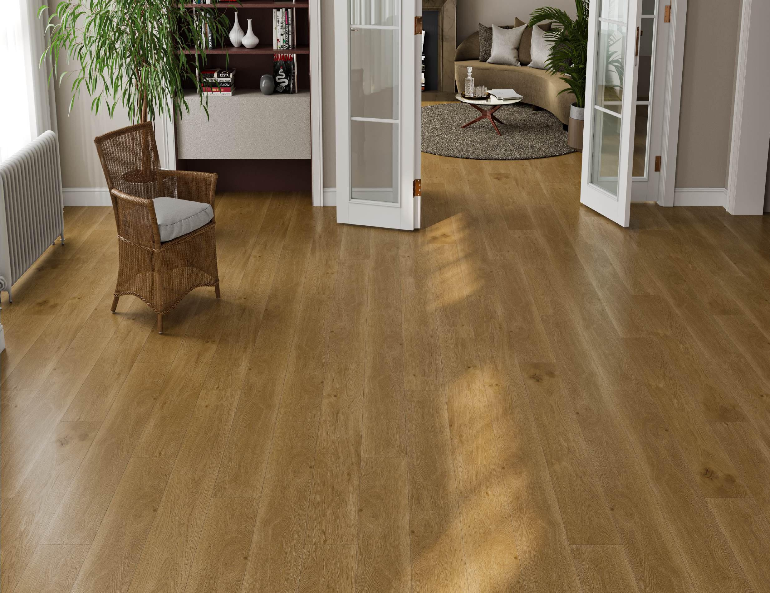 Кварцвиниловый SPC ламинат Alpine Floor Premium 12 Дуб Эталон ECO 24-3 1524×228×12 фото в интерьере