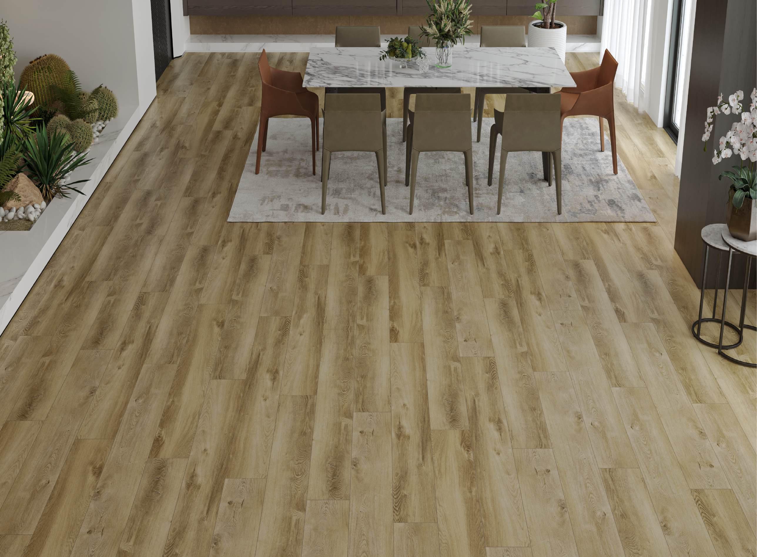 Кварцвиниловый SPC ламинат Alpine Floor Premium 12 Дуб Серена ECO 24-5 1524×228×12 фото в интерьере
