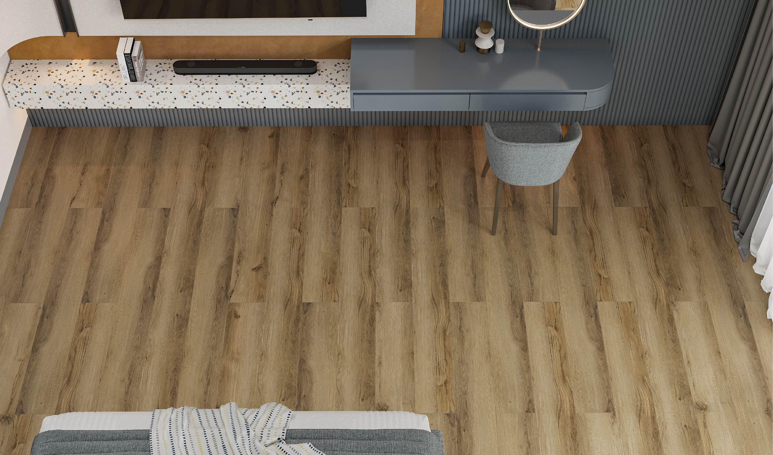 Кварцвиниловый SPC ламинат Alpine Floor Premium 12 Дуб Эскейп ECO 24-8 1524×228×12 фото в интерьере