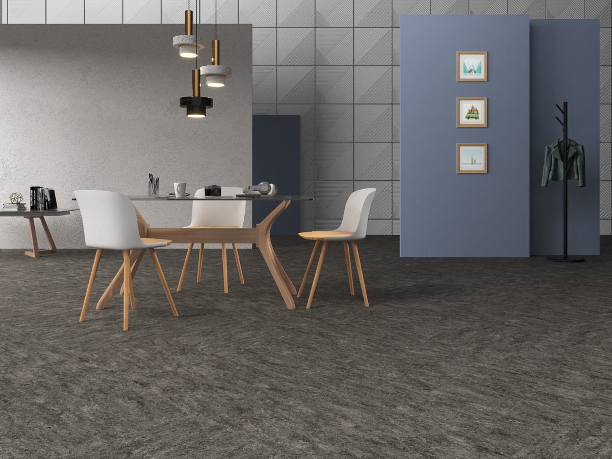 Мармолеум Forbo Modular Marble Graphite t3048 500×500×2,5 фото в интерьере