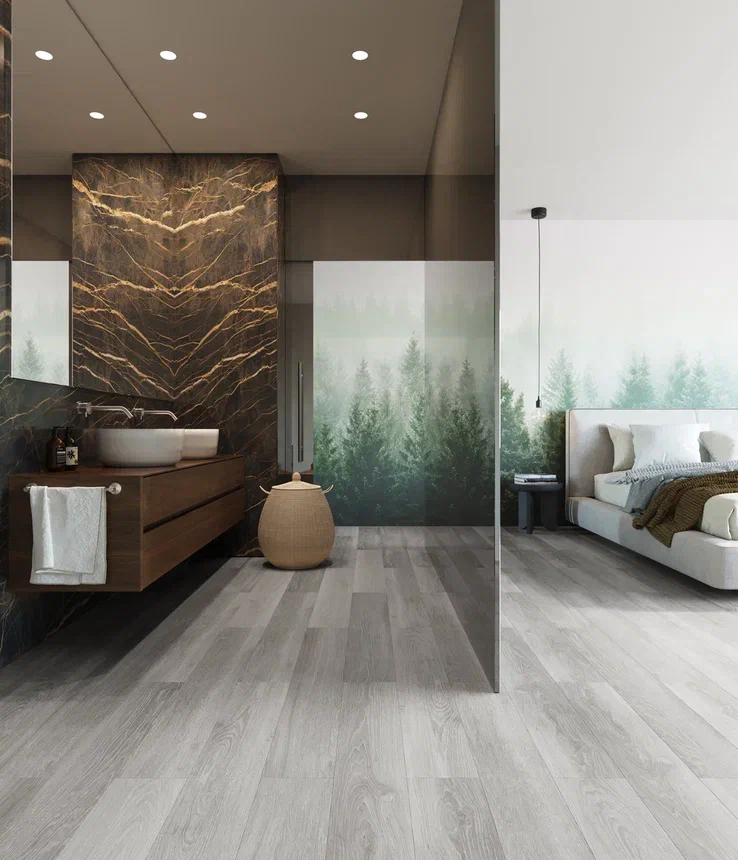 Кварцвиниловый SPC ламинат Invictus Maximus Plank French Oak Storm 1213×178×6 фото в интерьере