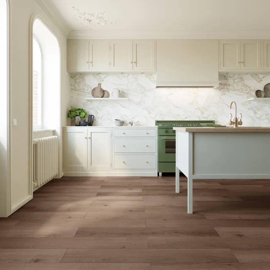 Кварцвиниловая плитка Invictus клеевая Maximus Plank Highland Oak Chocolate 1219×178×2,5 фото в интерьере