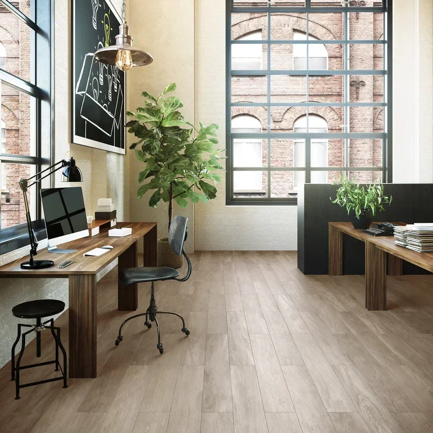 Кварцвиниловая плитка Invictus клеевая Maximus Plank New England Oak Sand 1219×178×2,5 фото в интерьере