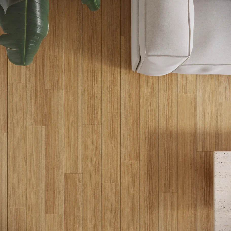 Кварцвиниловая плитка Invictus клеевая Maximus Plank Natural Teak Amber 1219×178×2,5 фото в интерьере