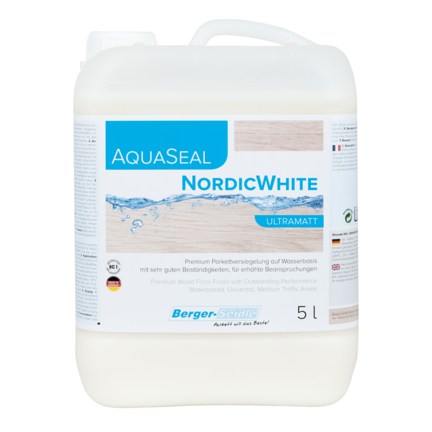 Лак для паркета Berger-Seidle AquaSeal NordicWhite Белый ультраматовый 5 л