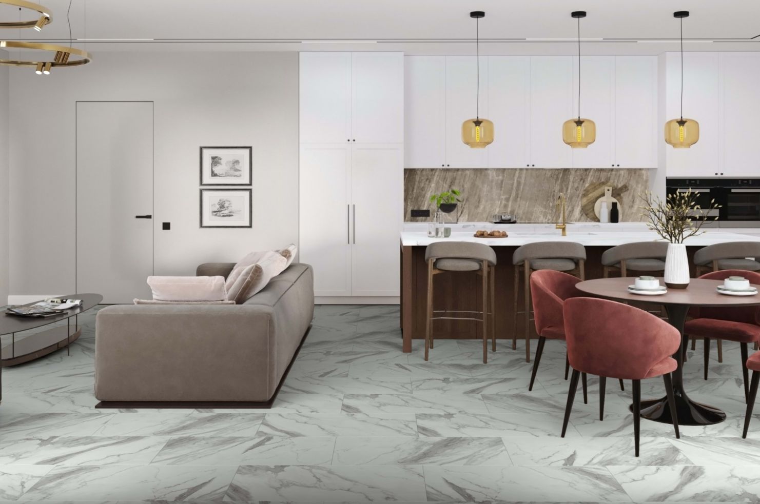 Кварцвиниловая плитка Damy Floor клеевая Ascent LVT Эверест 124-1-LVT 912,4×455,2×2,5 фото в интерьере