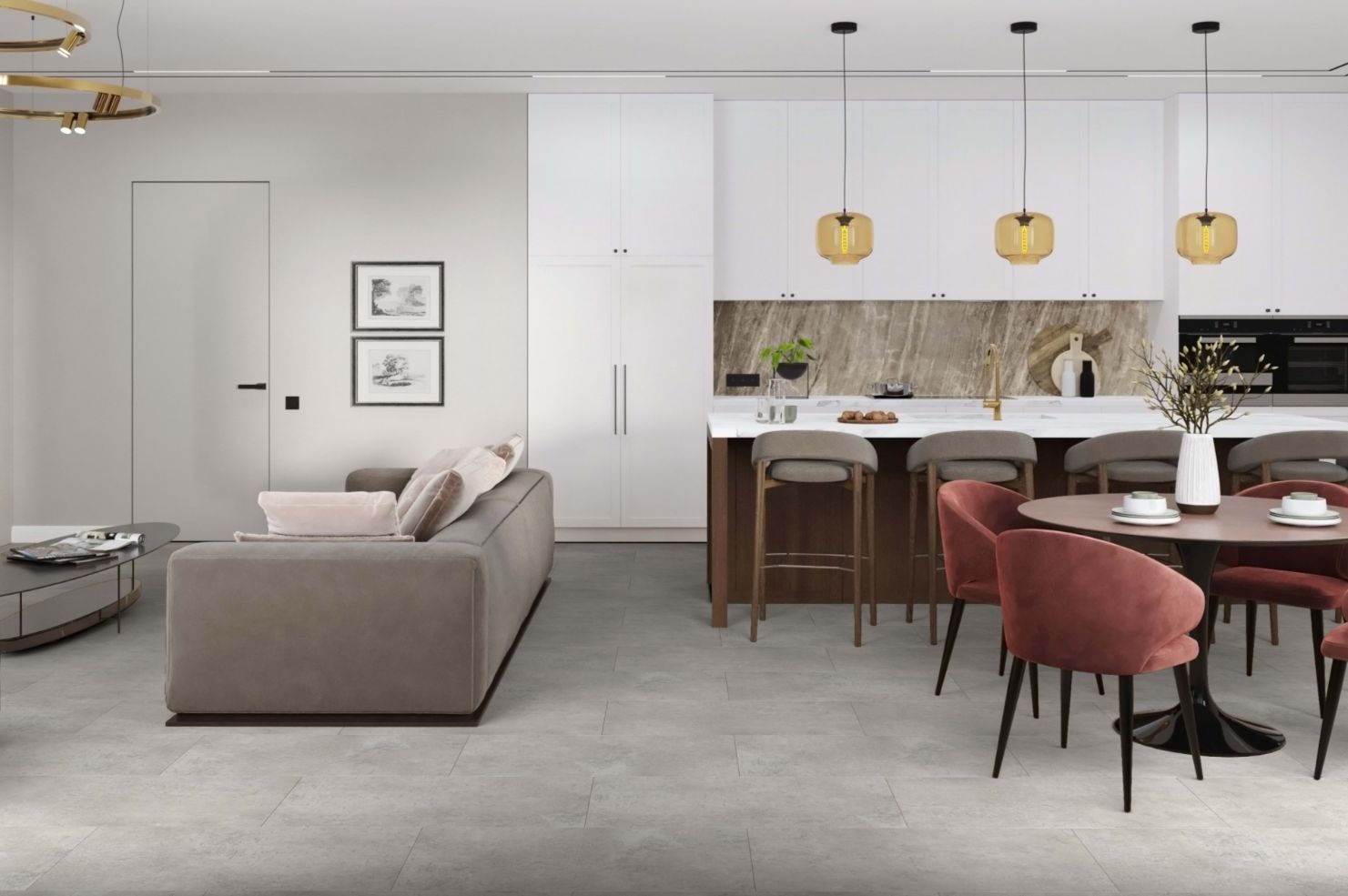 Кварцвиниловая плитка Damy Floor клеевая Ascent LVT Фудзияма JYM533-03-LVT 912,4×455,2×2,5 фото в интерьере