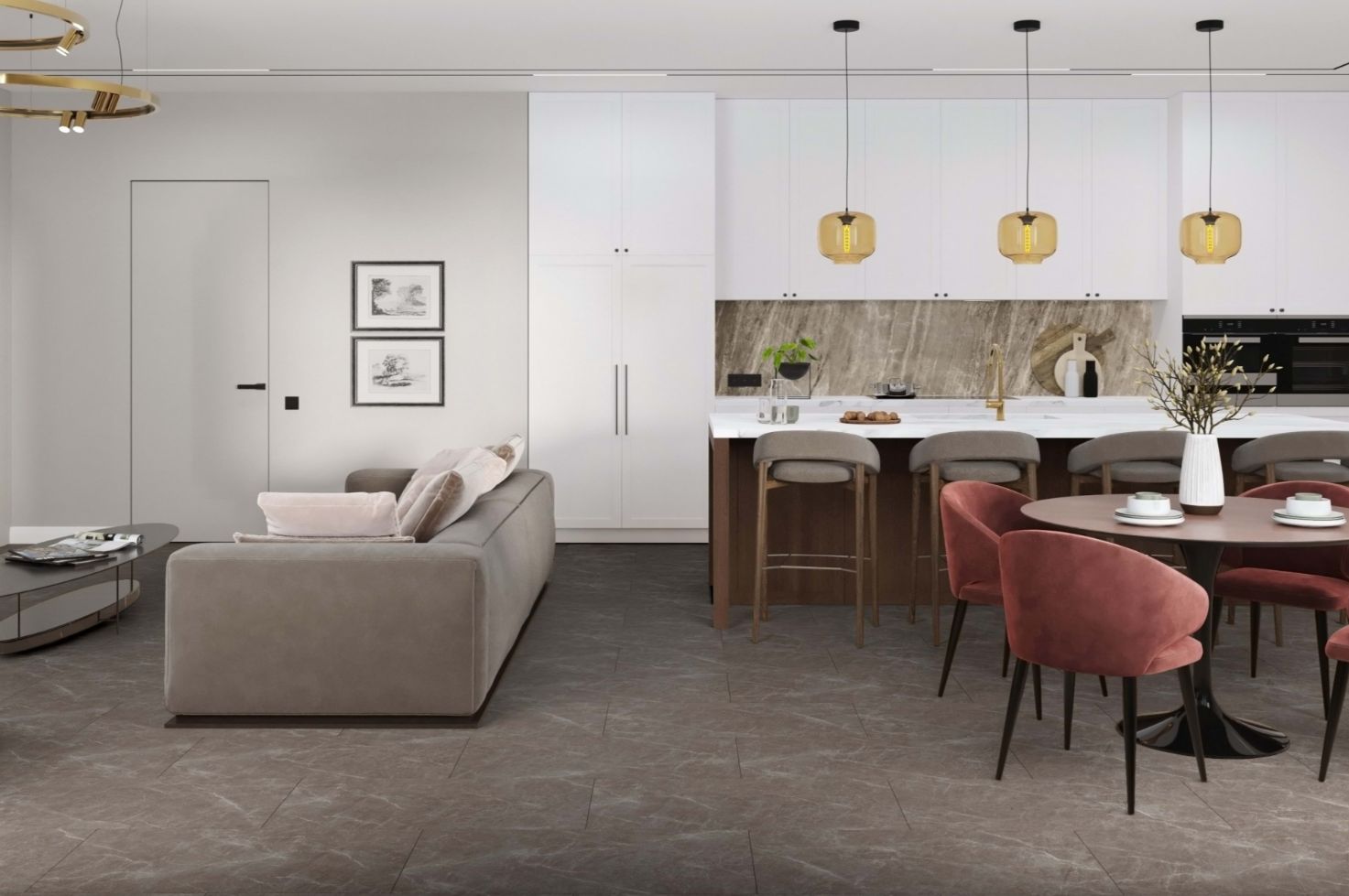 Кварцвиниловая плитка Damy Floor клеевая Ascent LVT Макалу LQ8132-2-LVT 912,4×455,2×2,5 фото в интерьере