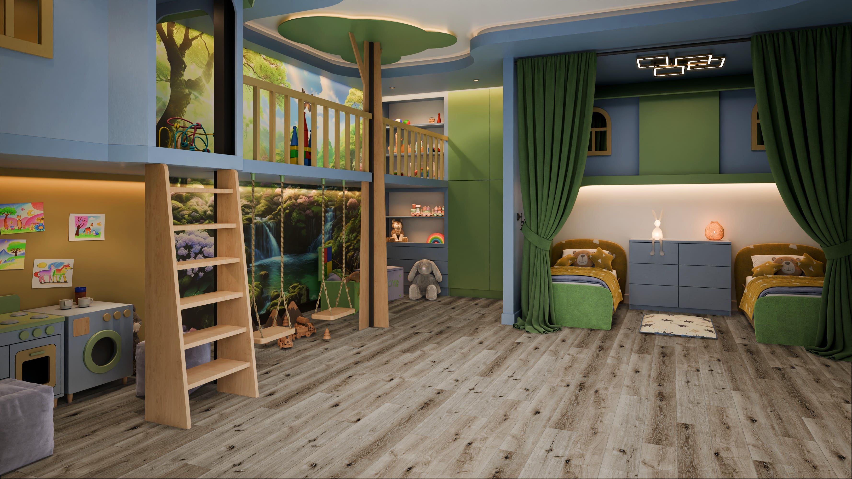 Кварцвиниловая плитка Damy Floor клеевая Family LVT Дуб Лофт 1508-1-LVT 1227×187×2,5 фото в интерьере