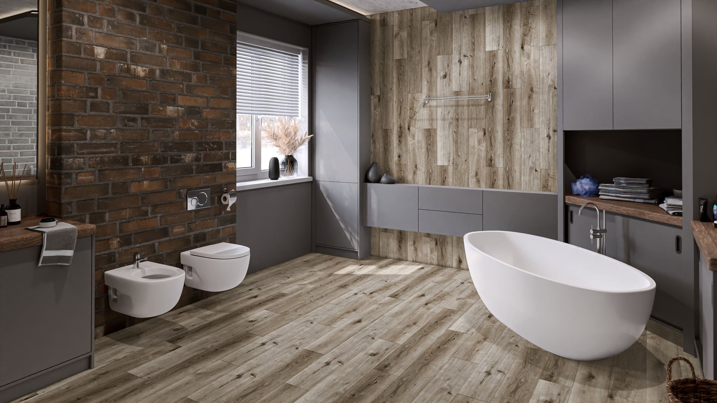 Кварцвиниловая плитка Damy Floor клеевая Family LVT Дуб Лофт 1508-1-LVT 1227×187×2,5 фото в интерьере