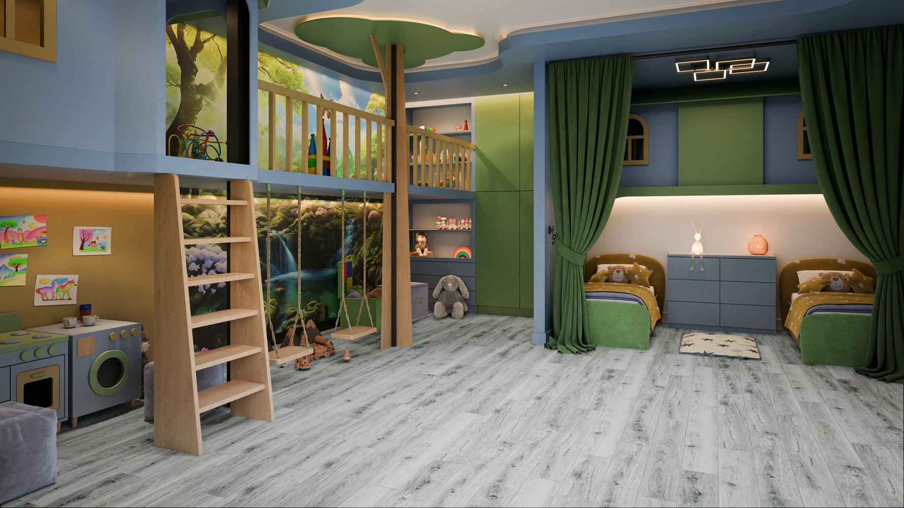 Кварцвиниловая плитка Damy Floor клеевая Family LVT Дуб Альпийский 1536-2-LVT 1227×187×2,5 фото в интерьере