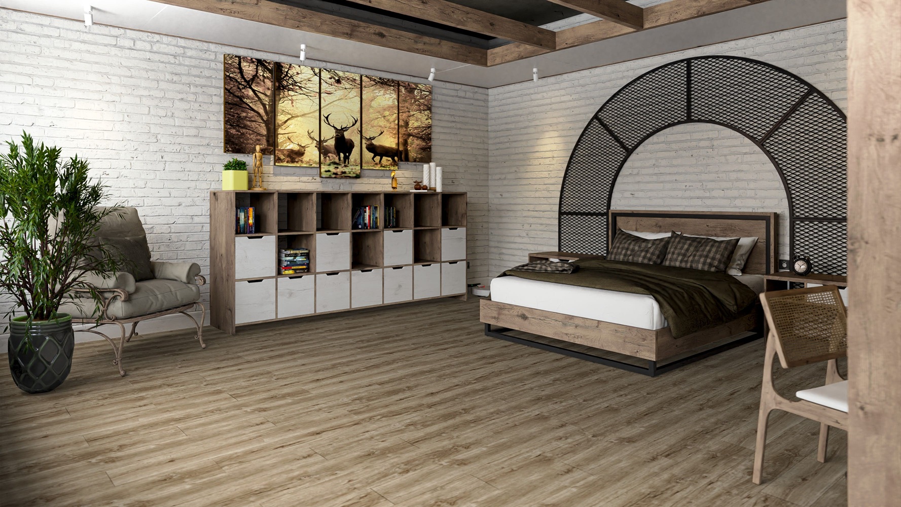 Кварцвиниловая плитка Damy Floor клеевая Family LVT Дуб Имбирный 248-8-LVT 1227×187×2,5 фото в интерьере