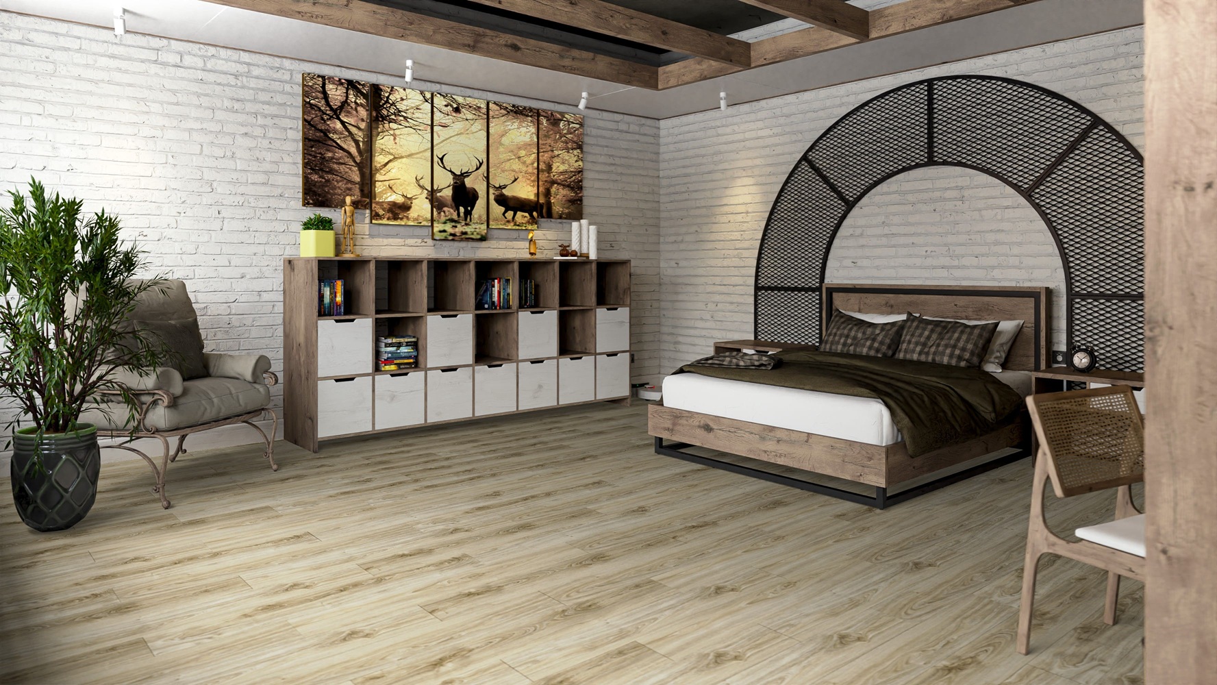 Кварцвиниловая плитка Damy Floor клеевая Family LVT Дуб Белый SL3739-3-LVT 1227×187×2,5 фото в интерьере
