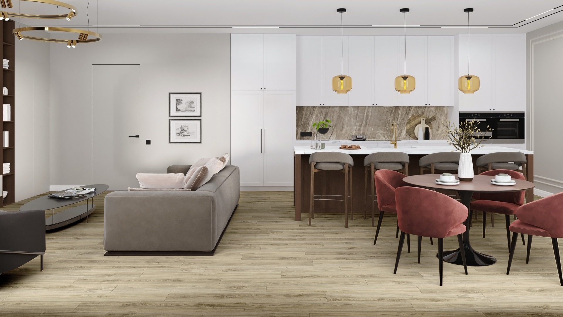 Кварцвиниловая плитка Damy Floor клеевая Family LVT Дуб Белый SL3739-3-LVT 1227×187×2,5 фото в интерьере