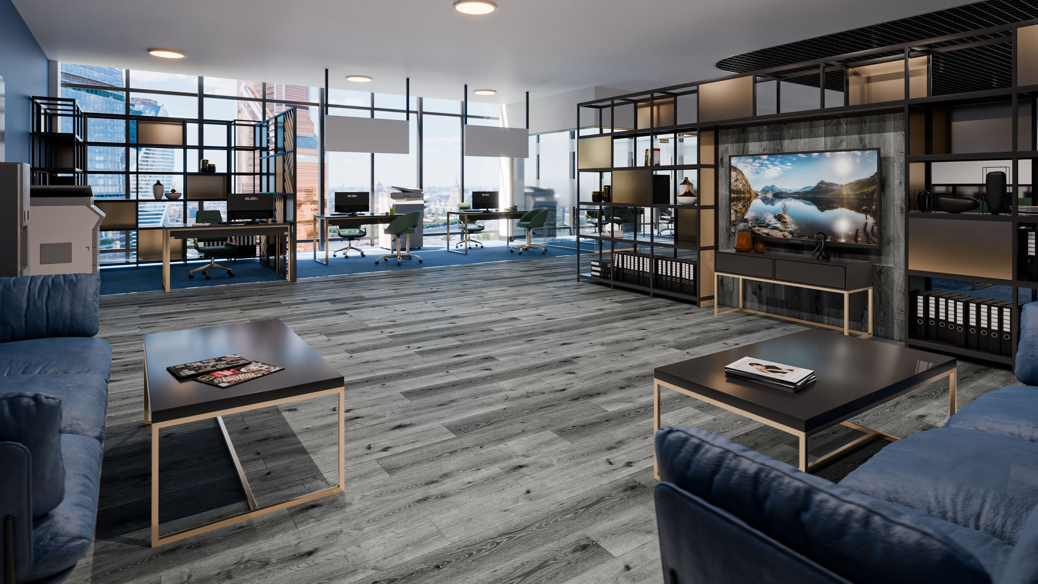 Кварцвиниловая плитка Damy Floor клеевая Family LVT Дуб Сильвер T7020-23-LVT 1227×187×2,5 фото в интерьере