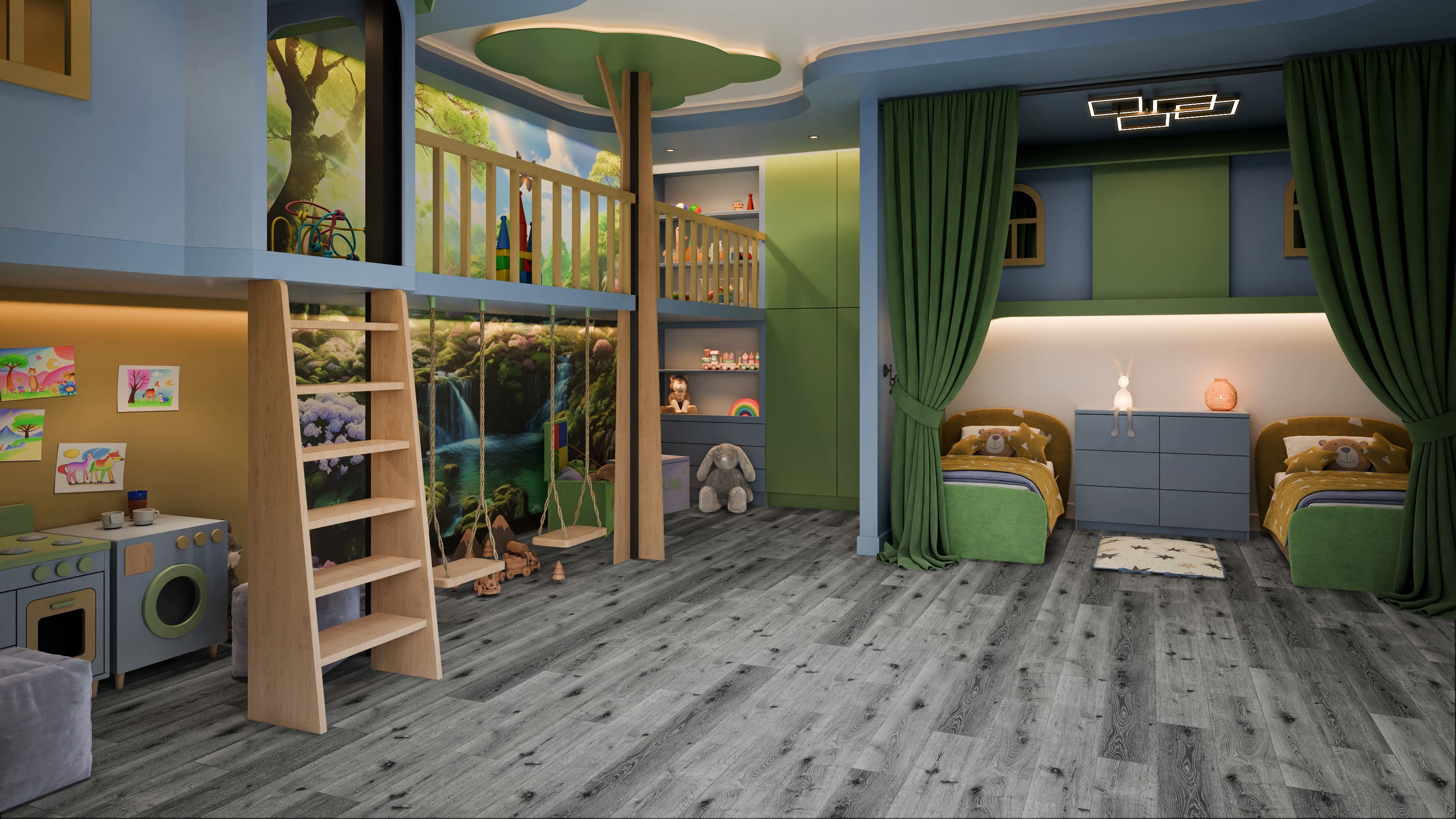 Кварцвиниловая плитка Damy Floor клеевая Family LVT Дуб Сильвер T7020-23-LVT 1227×187×2,5 фото в интерьере