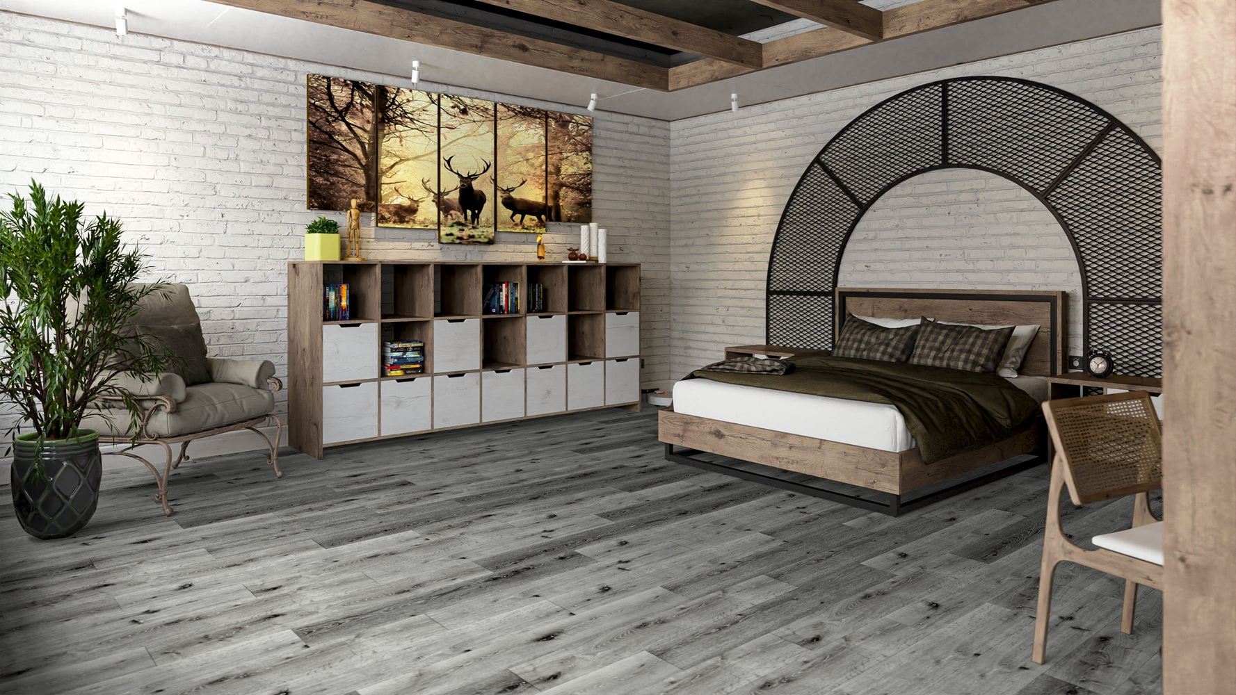 Кварцвиниловая плитка Damy Floor клеевая Family LVT Дуб Сильвер T7020-23-LVT 1227×187×2,5 фото в интерьере