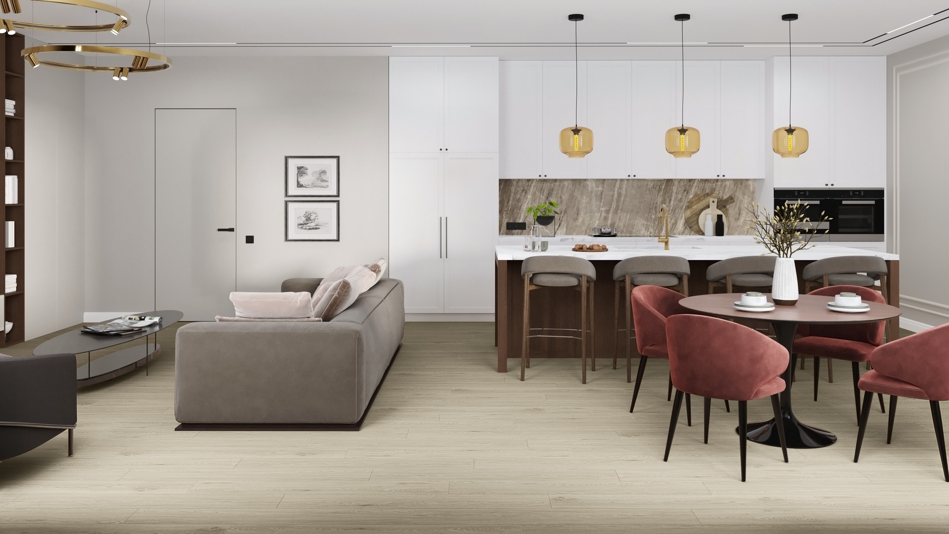 Кварцвиниловая плитка Damy Floor клеевая Family LVT Дуб Светлый TCM285-15-LVT 1227×187×2,5 фото в интерьере