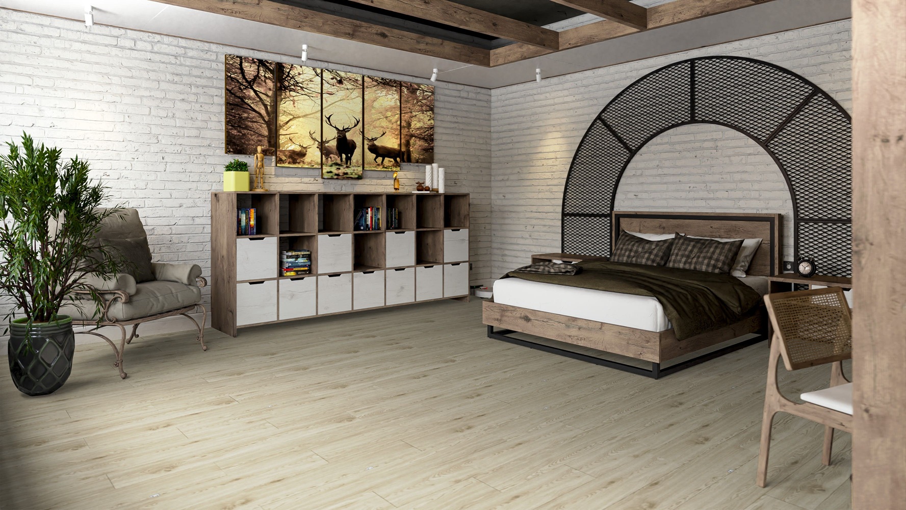 Кварцвиниловая плитка Damy Floor клеевая Family LVT Дуб Светлый TCM285-15-LVT 1227×187×2,5 фото в интерьере