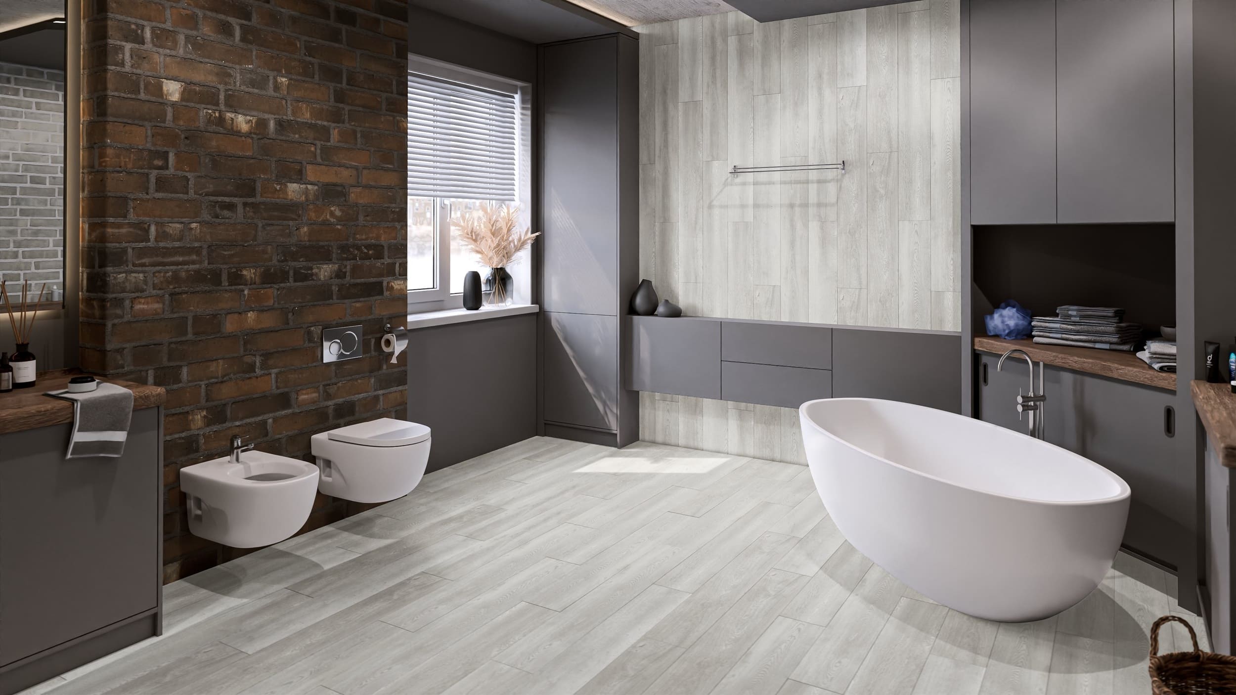 Кварцвиниловая плитка Damy Floor клеевая Family LVT Дуб Зимний TCM304-3-LVT 1227×187×2,5 фото в интерьере