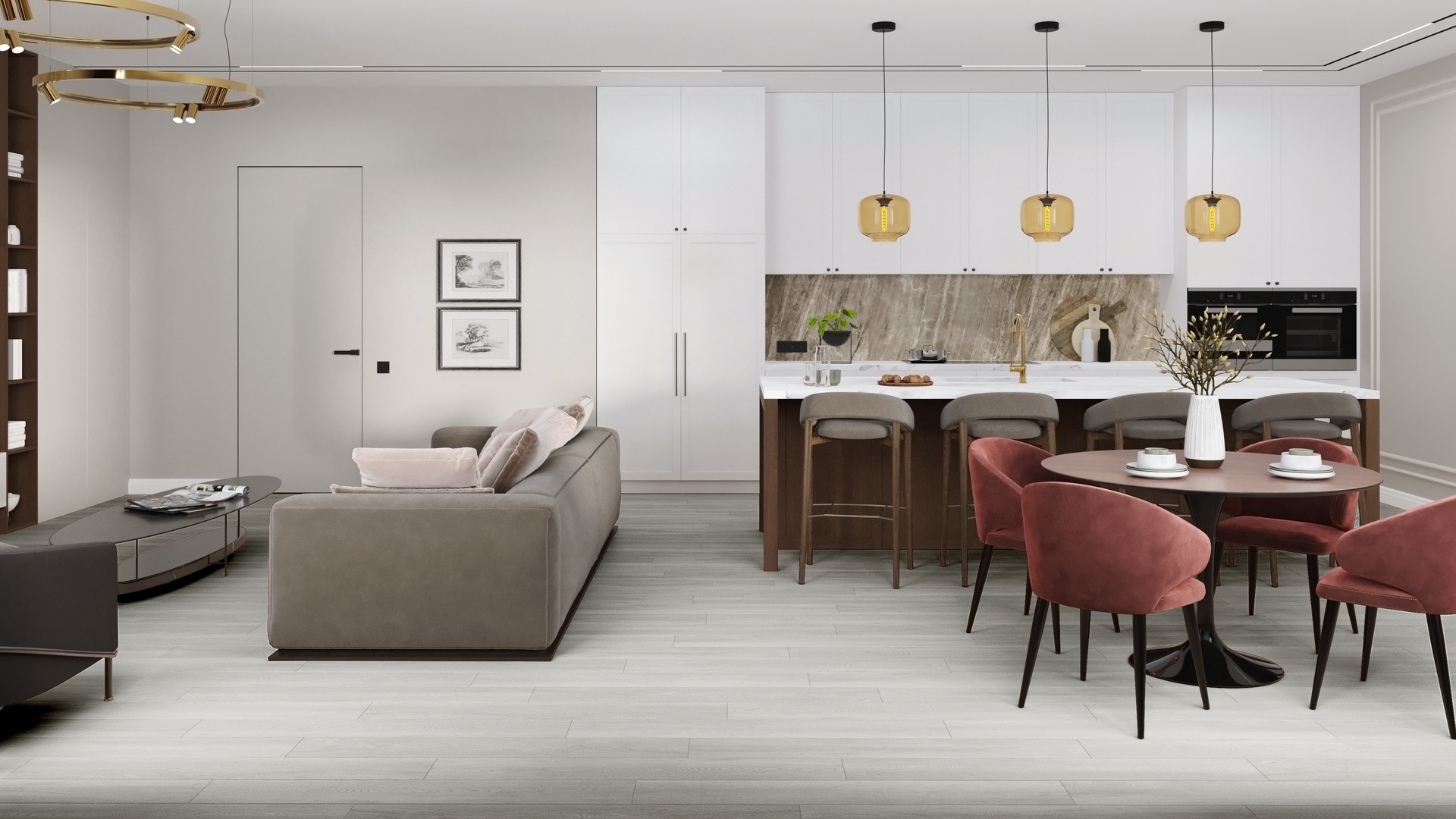Кварцвиниловая плитка Damy Floor клеевая Family LVT Дуб Зимний TCM304-3-LVT 1227×187×2,5 фото в интерьере