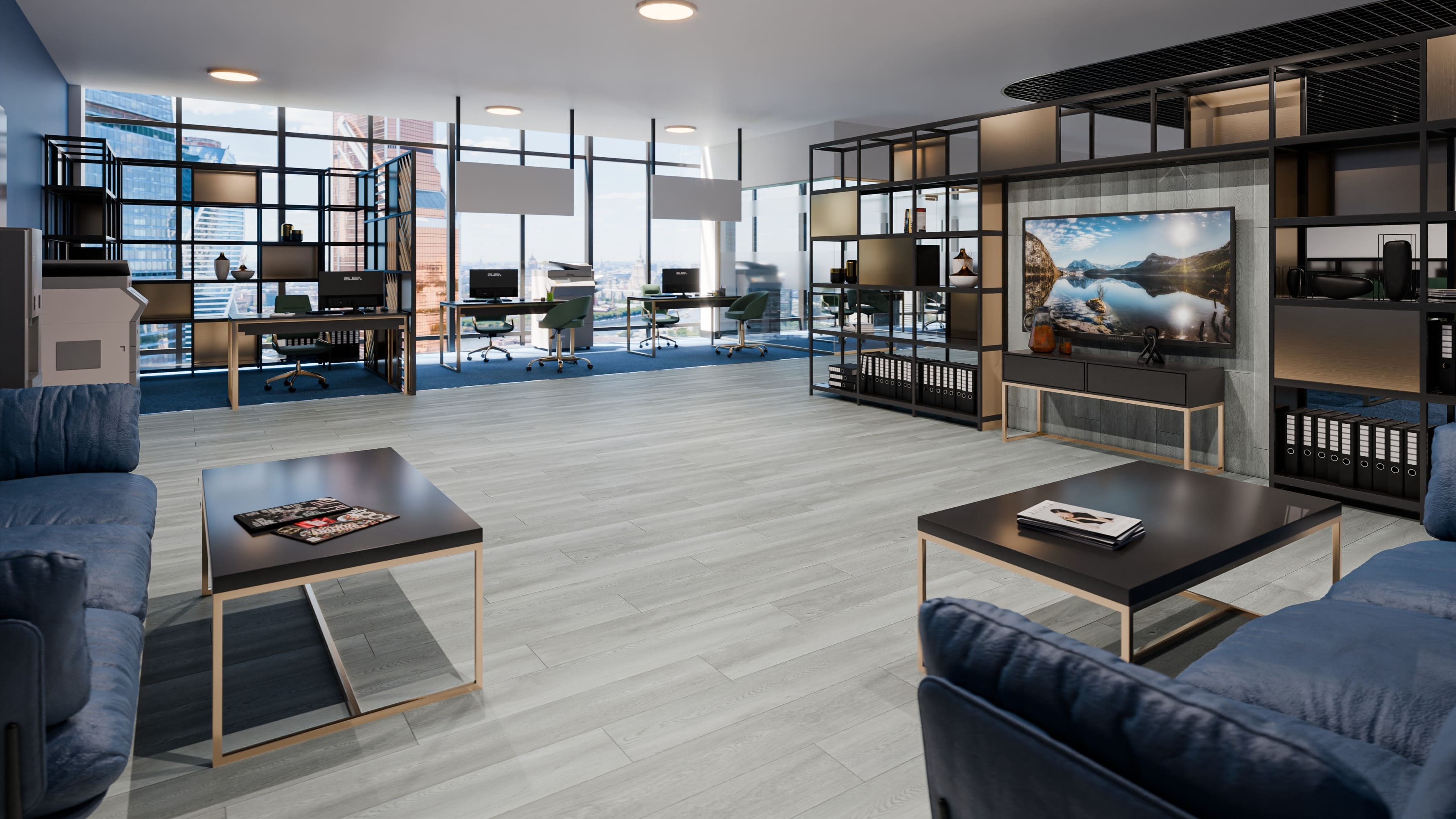 Кварцвиниловая плитка Damy Floor клеевая Family LVT Дуб Зимний TCM304-3-LVT 1227×187×2,5 фото в интерьере