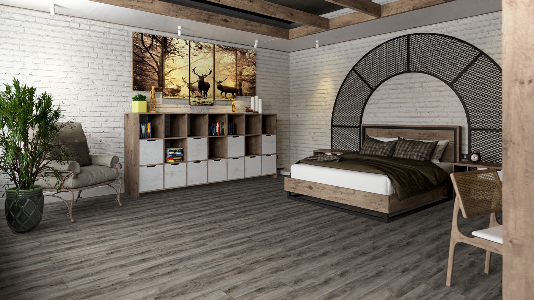 Кварцвиниловая плитка Damy Floor клеевая Family LVT Дуб Кантри TCM359-25-LVT 1227×187×2,5 фото в интерьере