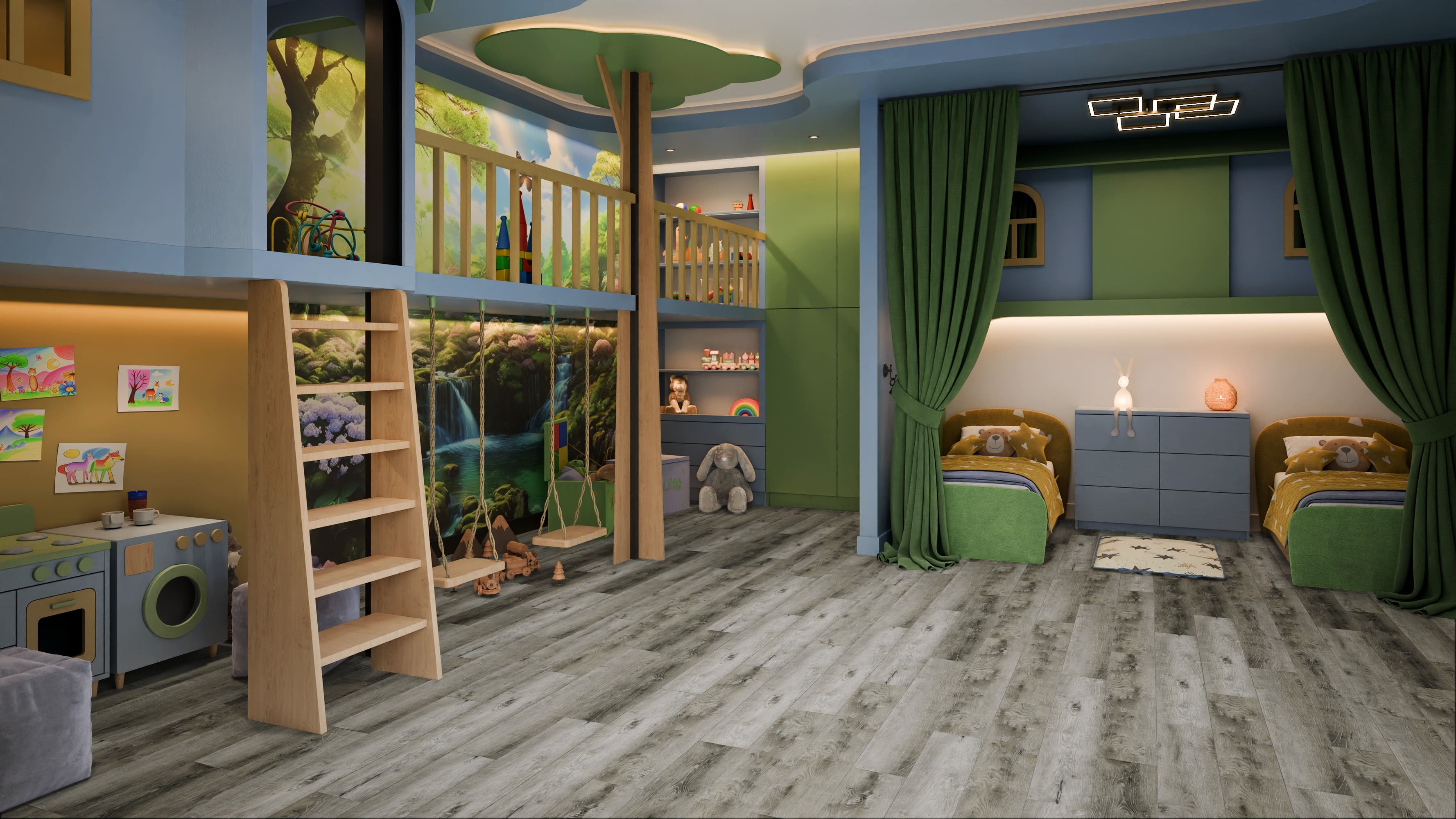 Кварцвиниловая плитка Damy Floor клеевая Family LVT Дуб Рустикальный Cерый TCM369-28-LVT 1227×187×2,5 фото в интерьере