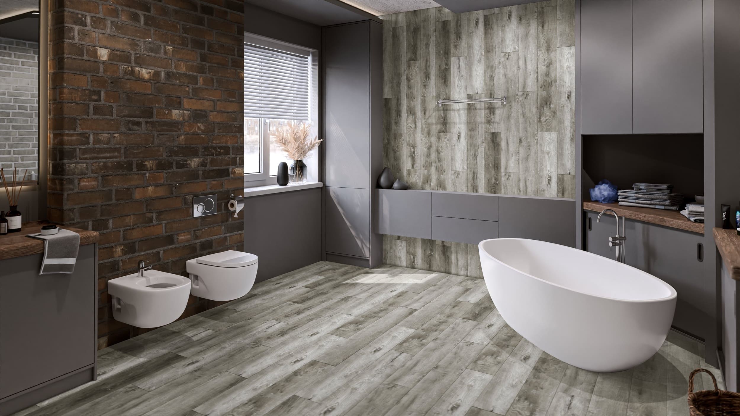Кварцвиниловая плитка Damy Floor клеевая Family LVT Дуб Рустикальный Cерый TCM369-28-LVT 1227×187×2,5 фото в интерьере