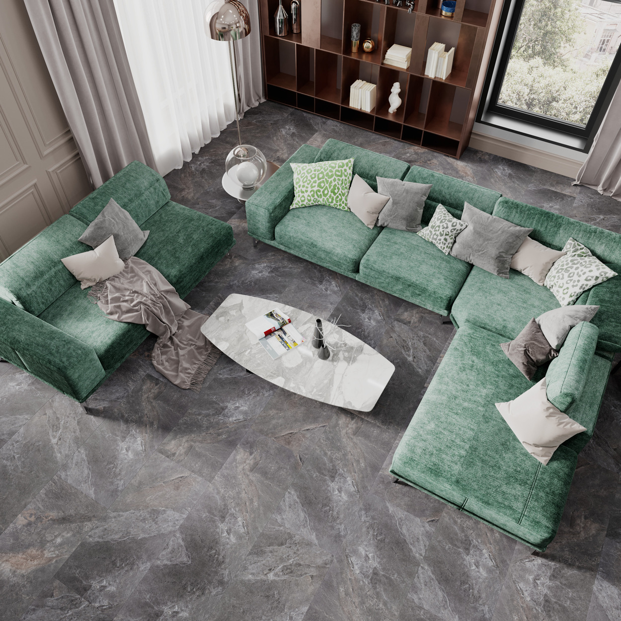 Кварцвиниловый SPC ламинат Vinilam Ceramo Stone Персидский Камень 91911 940×470×8 фото в интерьере