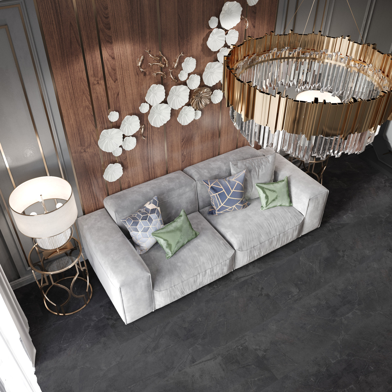 Кварцвиниловый SPC ламинат Vinilam Ceramo Stone Аргентинский Камень 91912 940×470×8 фото в интерьере