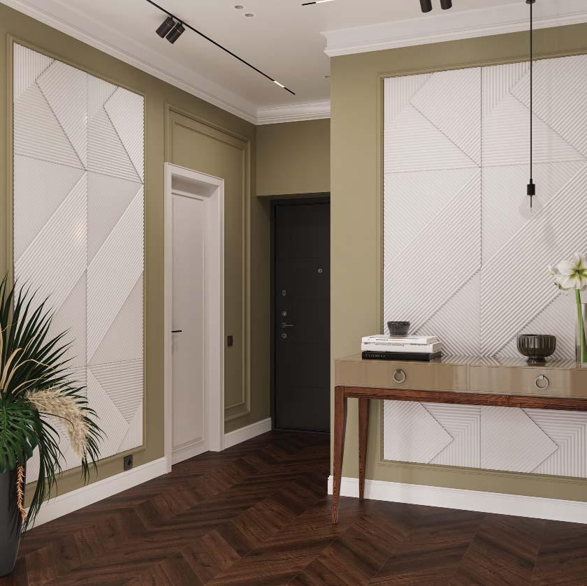 Стеновая панель 3D под покраску Alpine Walls Geometrium ECOGR0209W 1200×600×25 фото в интерьере