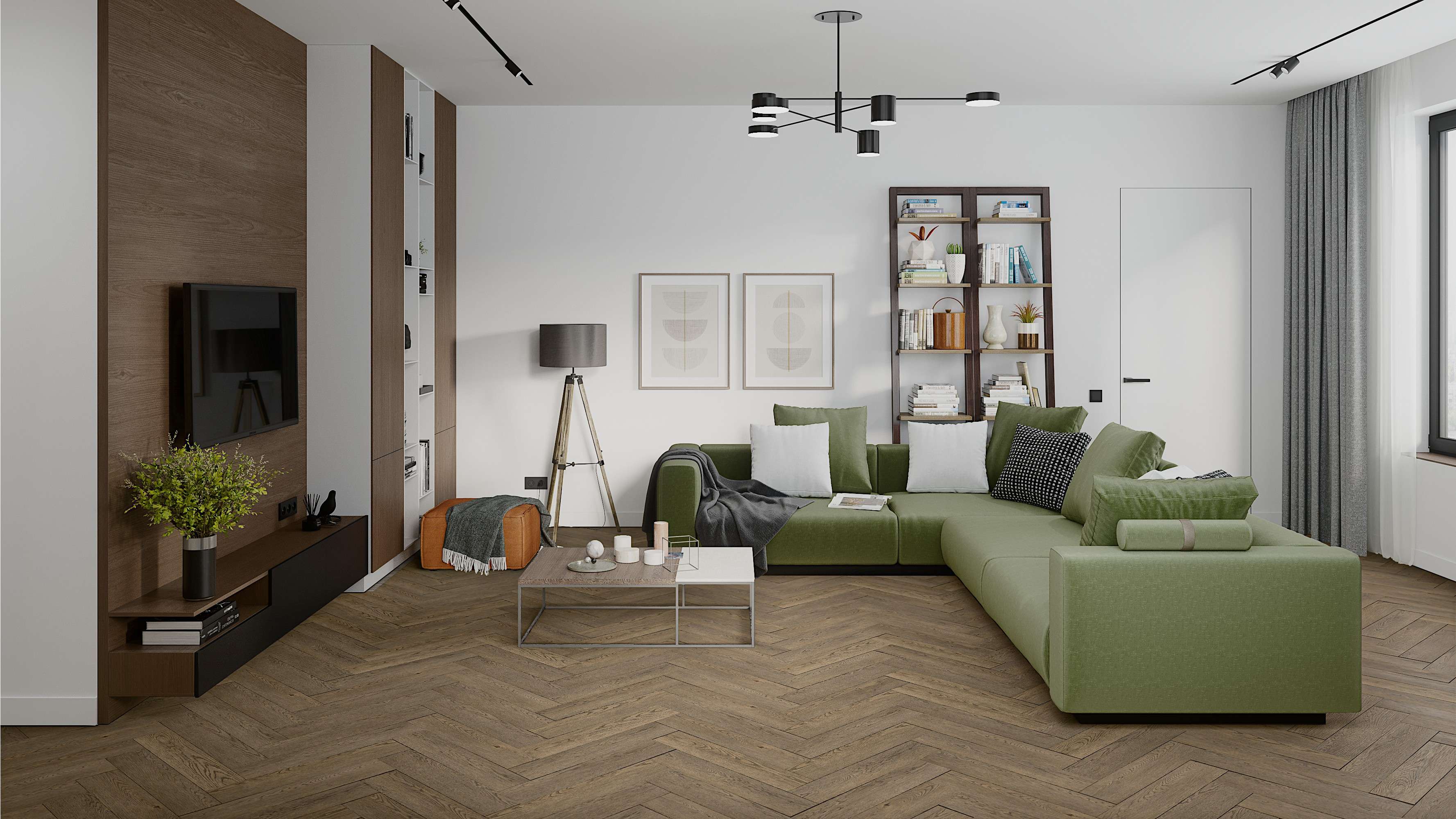 Кварцвиниловый SPC ламинат Damy Floor London Ноттингем 0030-6L венгерская елка 615×123×4,2 фото в интерьере