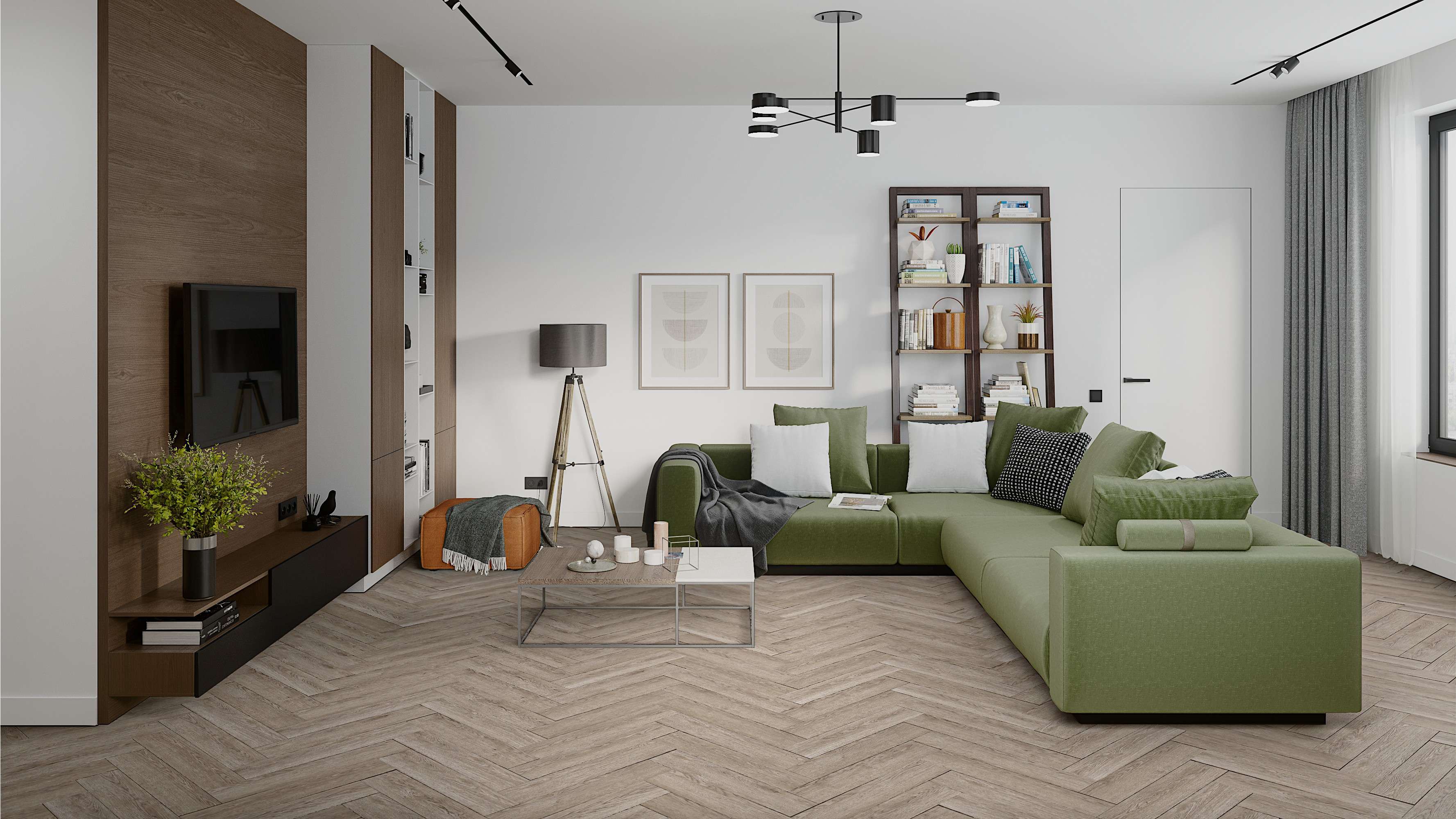 Кварцвиниловый SPC ламинат Damy Floor London Ливерпуль 0137 венгерская елка 615×123×4,2 фото в интерьере
