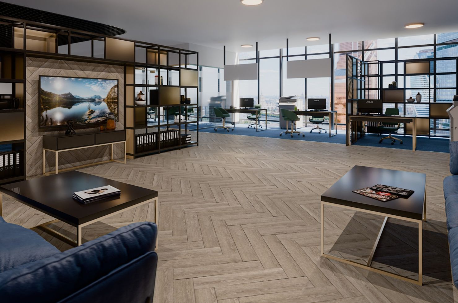 Кварцвиниловый SPC ламинат Damy Floor London Ливерпуль 0137 венгерская елка 615×123×4,2 фото в интерьере