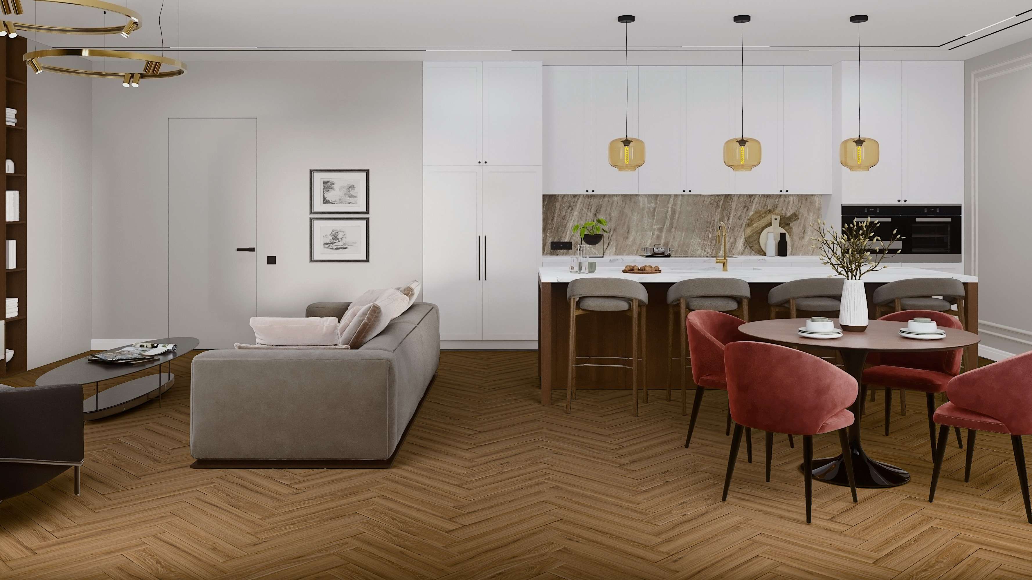 Кварцвиниловая плитка Damy Floor клеевая London LVT Лидс 5246-10-LVT венгерская елка 590×118×2,5 фото в интерьере
