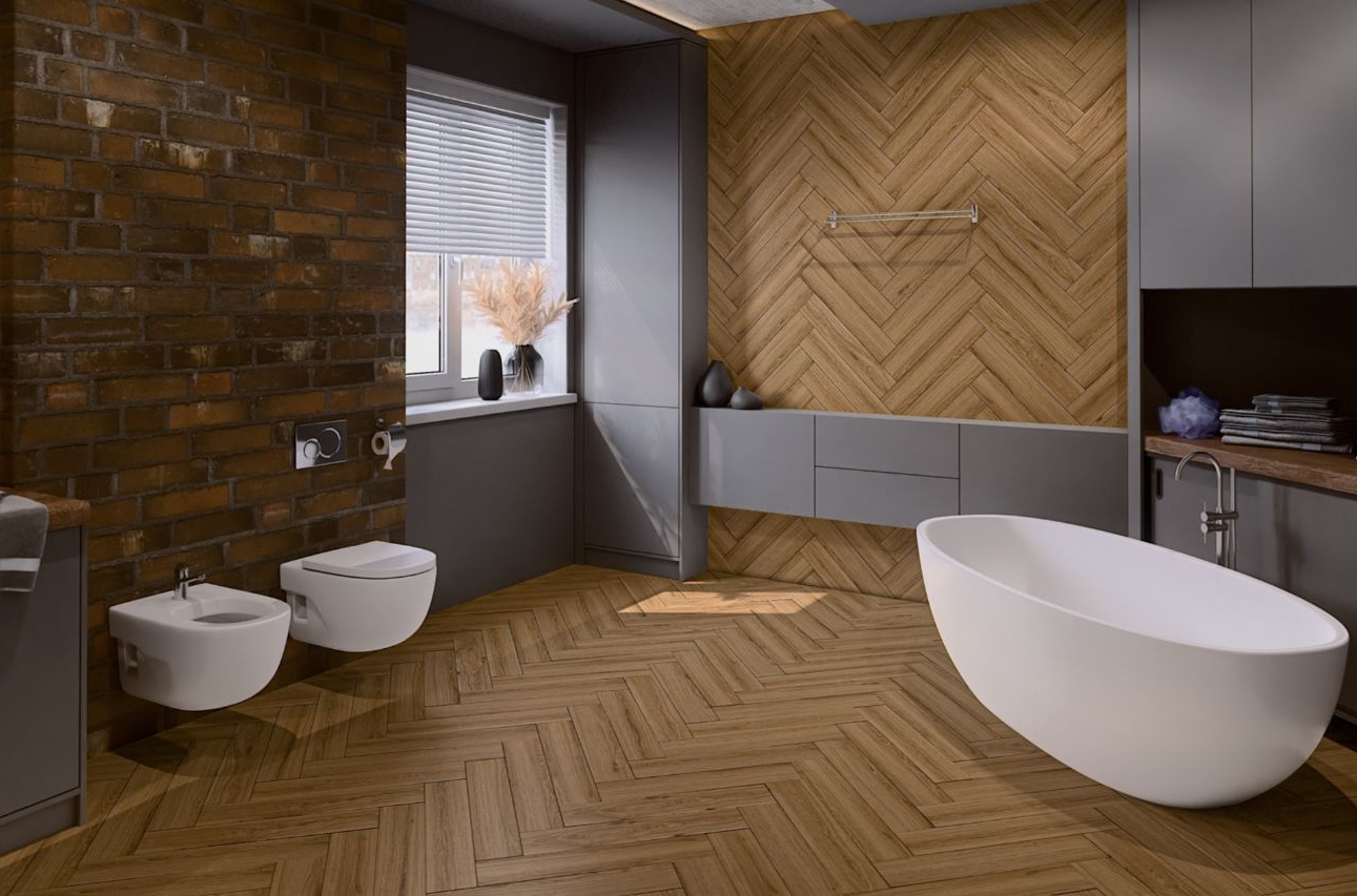 Кварцвиниловая плитка Damy Floor клеевая London LVT Лидс 5246-10-LVT венгерская елка 590×118×2,5 фото в интерьере