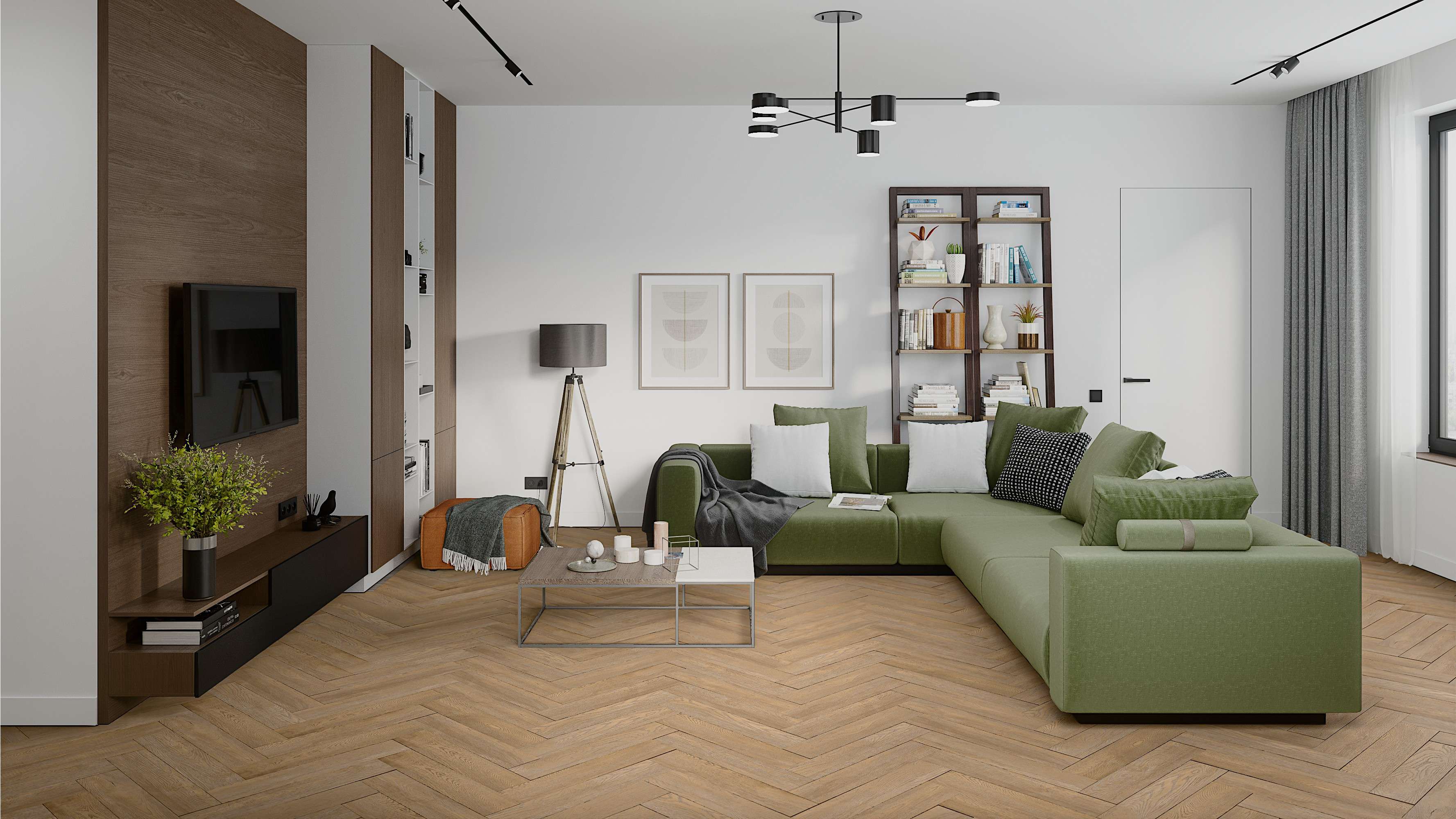 Кварцвиниловый SPC ламинат Damy Floor London Брайтон 5248-8 венгерская елка 615×123×4,2 фото в интерьере