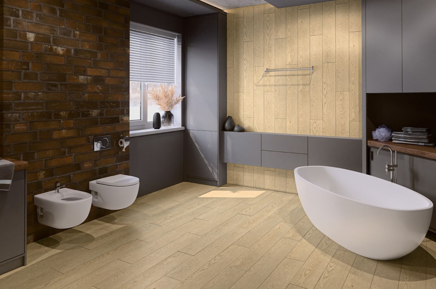 Кварцвиниловый SPC ламинат Damy Floor Family Дуб Латте 0030-2 1220×180×4 фото в интерьере