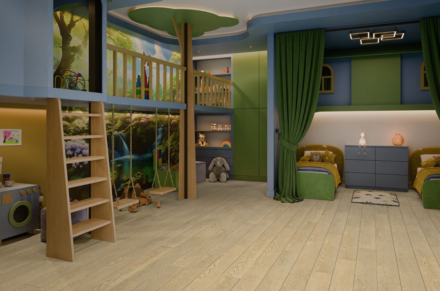Кварцвиниловый SPC ламинат Damy Floor Family Дуб Латте 0030-2 1220×180×4 фото в интерьере