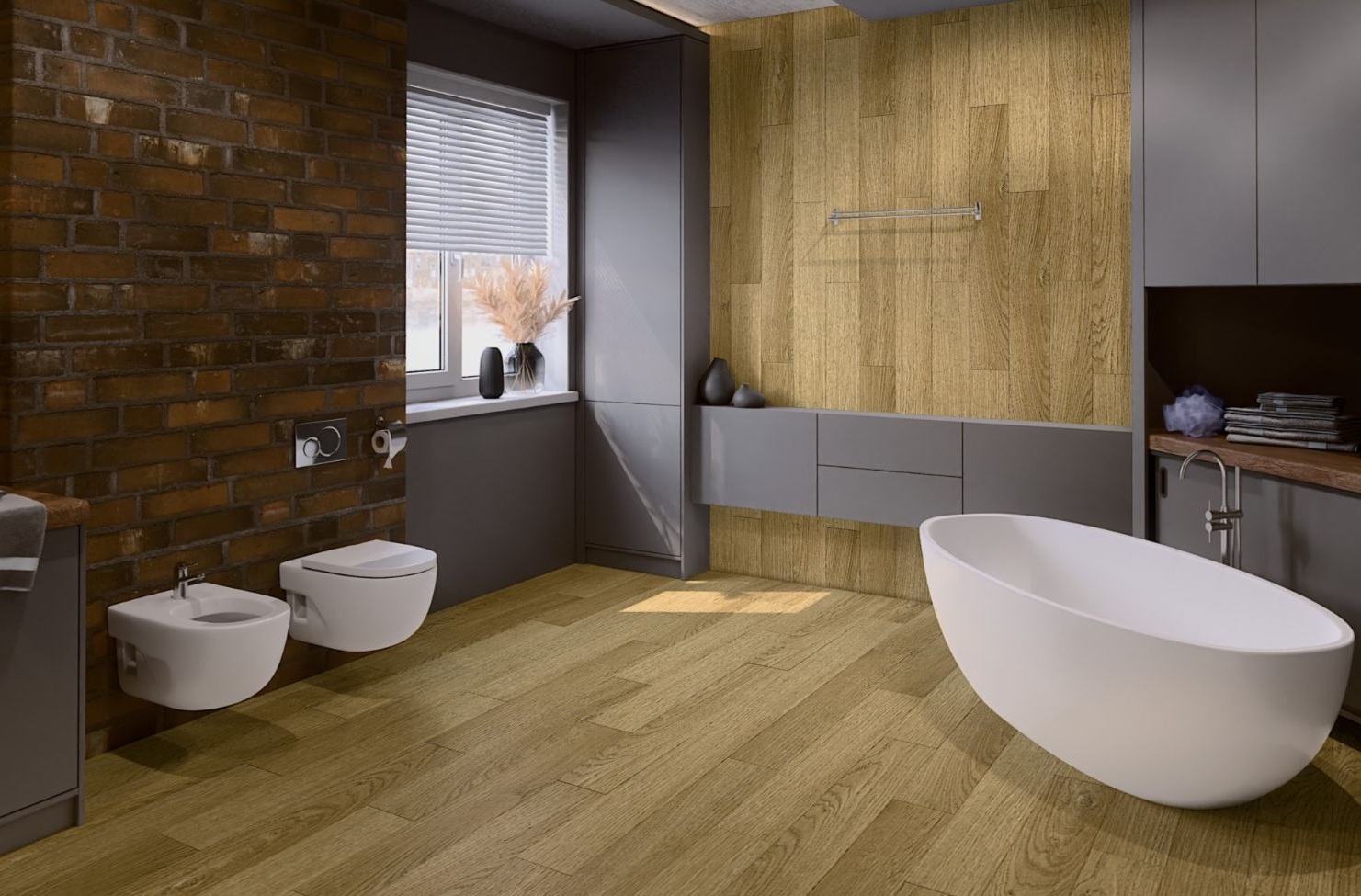 Кварцвиниловый SPC ламинат Damy Floor Family Дуб Золотой 190902EL-07F 1220×180×4 фото в интерьере