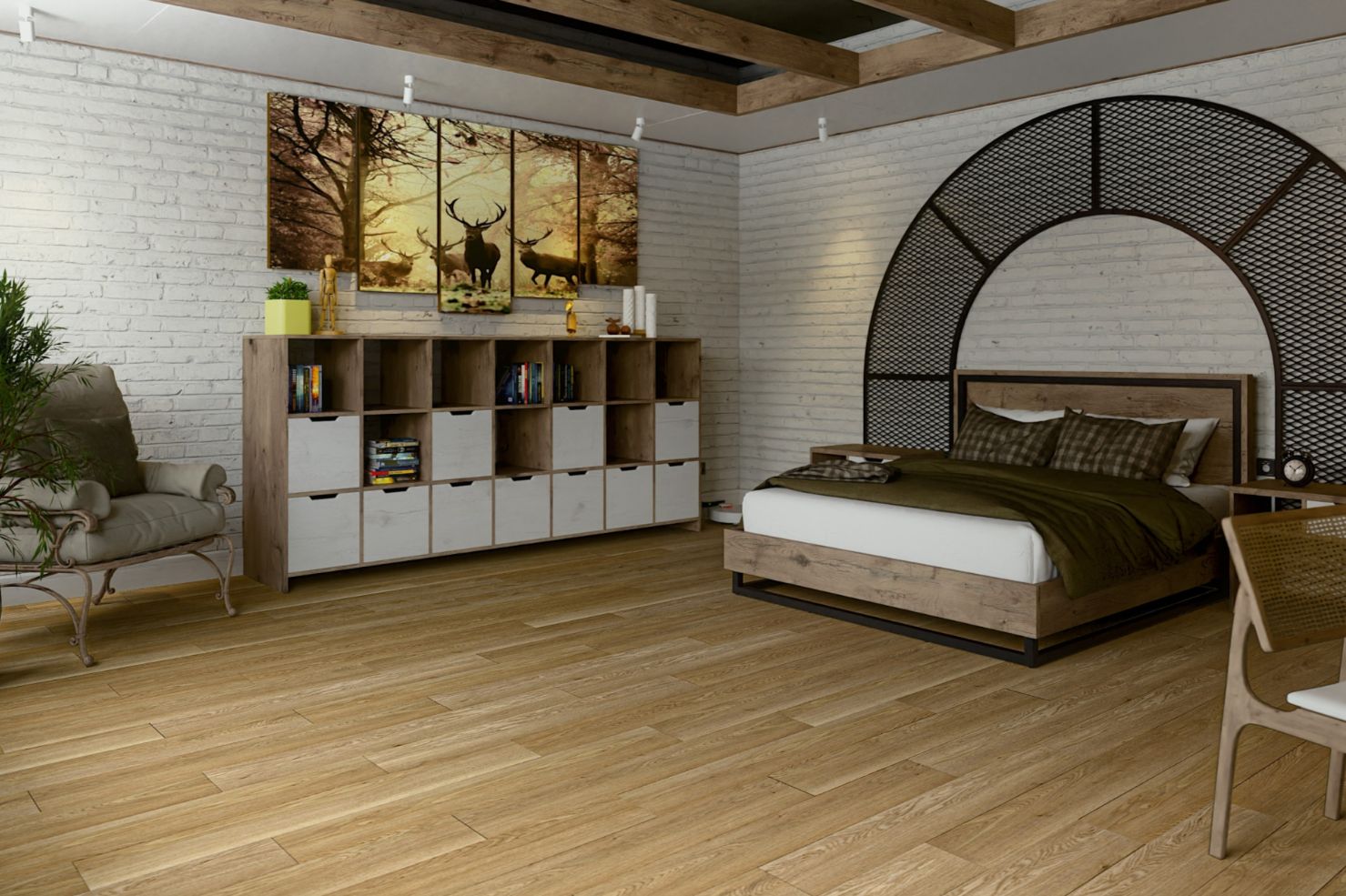 Кварцвиниловый SPC ламинат Damy Floor Family Дуб Медовый DF03-F 1220×180×4 фото в интерьере