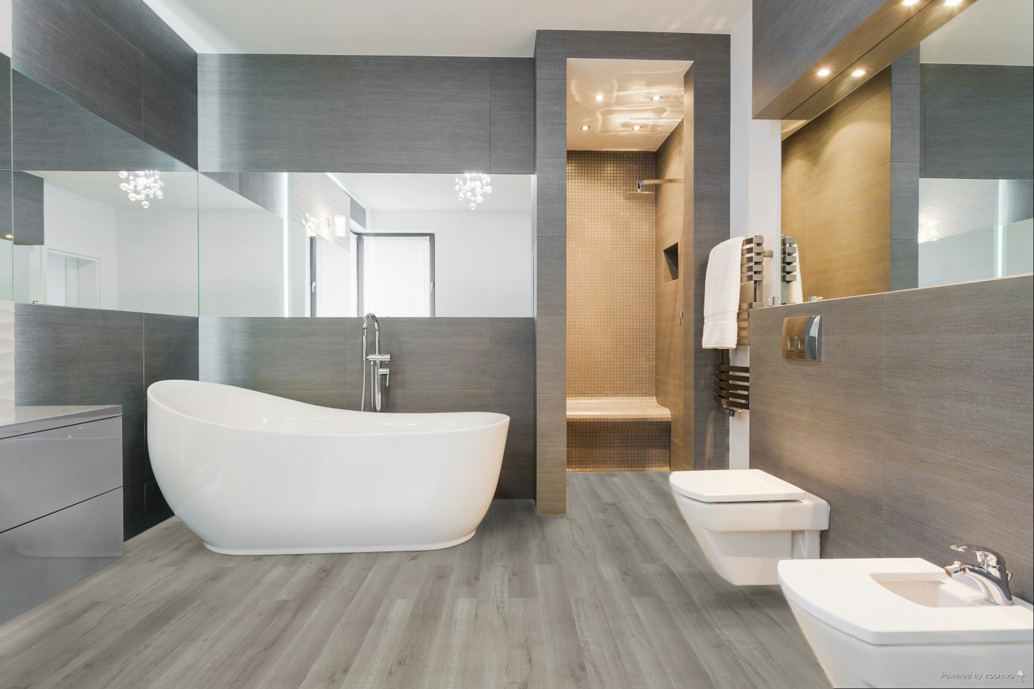 Кварцвиниловая плитка Fargo клеевая Comfort LVT Дуб Лондонский Туман 20-81996-14 1227×152×2,5 фото в интерьере