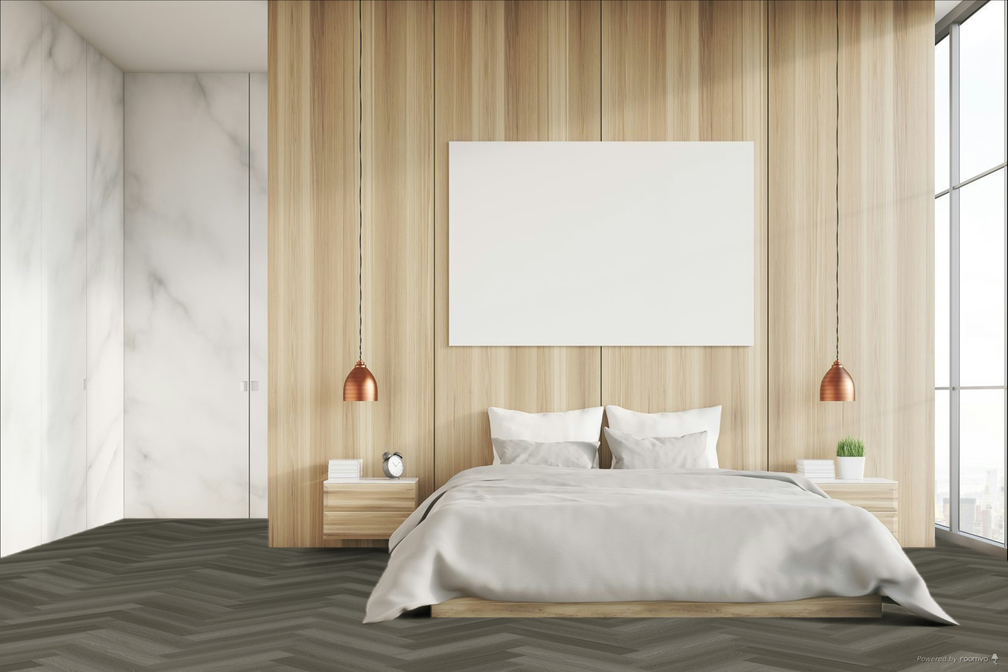 Кварцвиниловая плитка Fargo клеевая Parquet LVT Дуб Турин 22-21065-61 венгерская елка 595×119×2,5 фото в интерьере