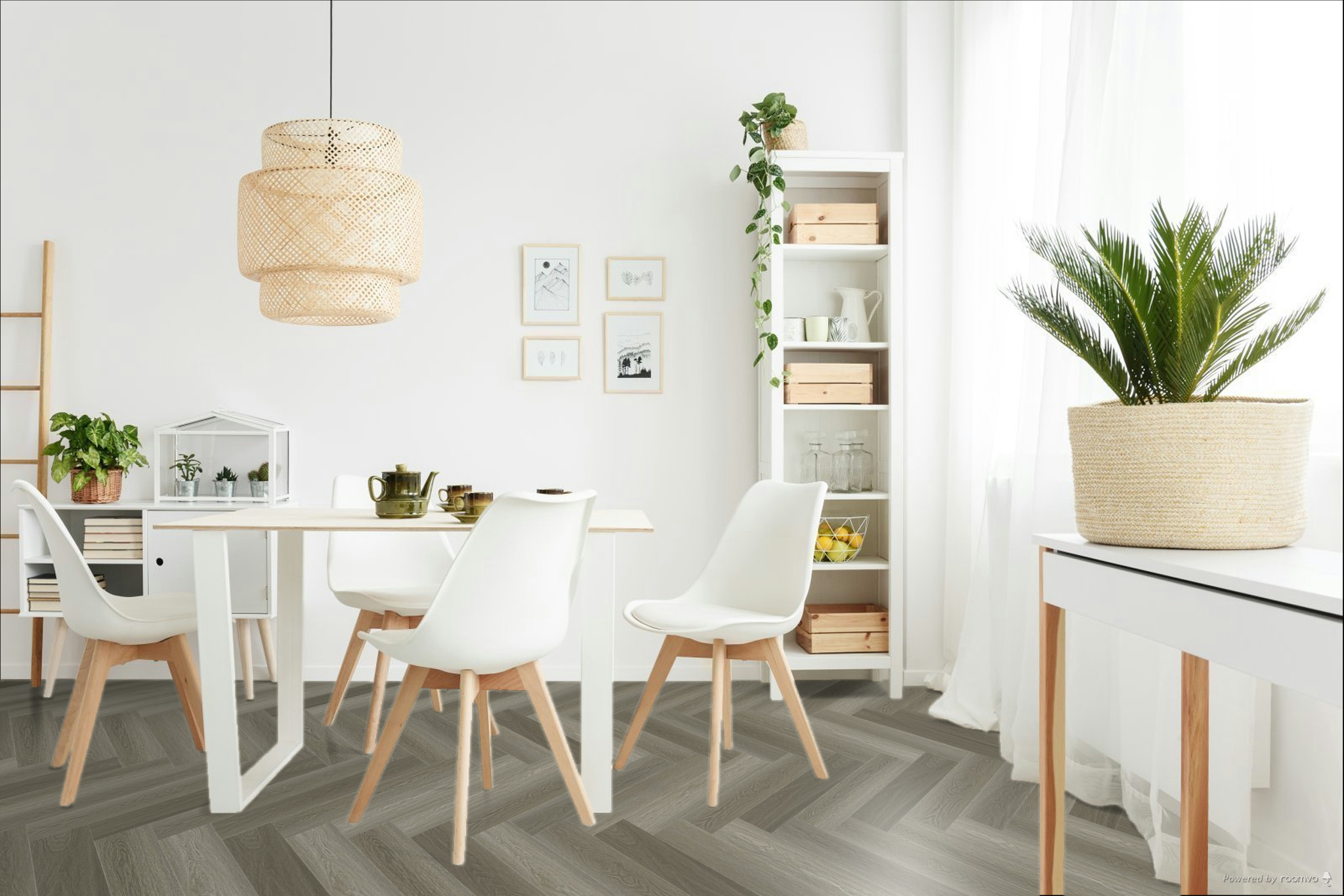 Кварцвиниловая плитка Fargo клеевая Parquet LVT Дуб Турин 22-21065-61 венгерская елка 595×119×2,5 фото в интерьере