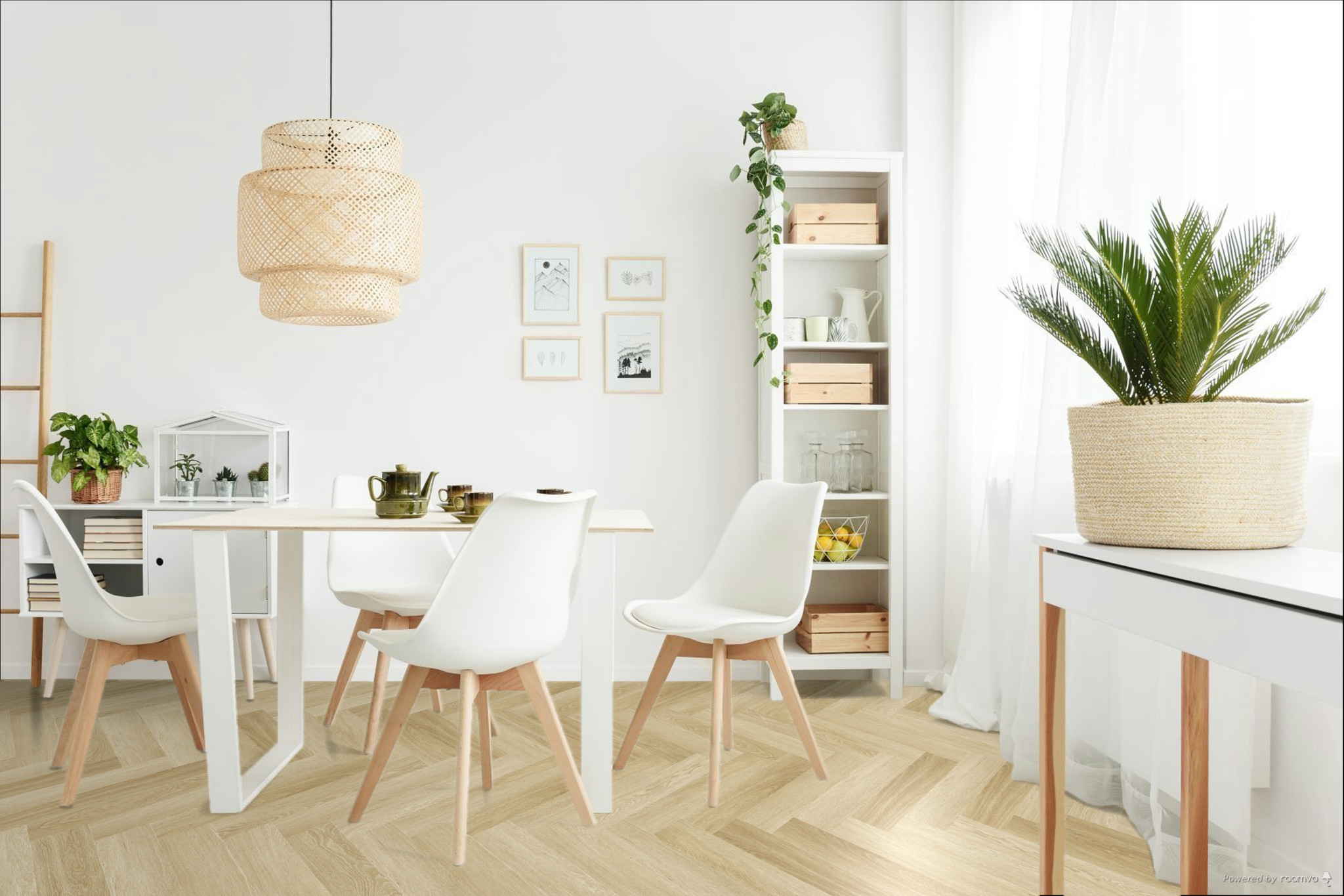 Кварцвиниловая плитка Fargo клеевая Parquet LVT Дуб Лаос 22-21064-01 венгерская елка 595×119×2,5 фото в интерьере