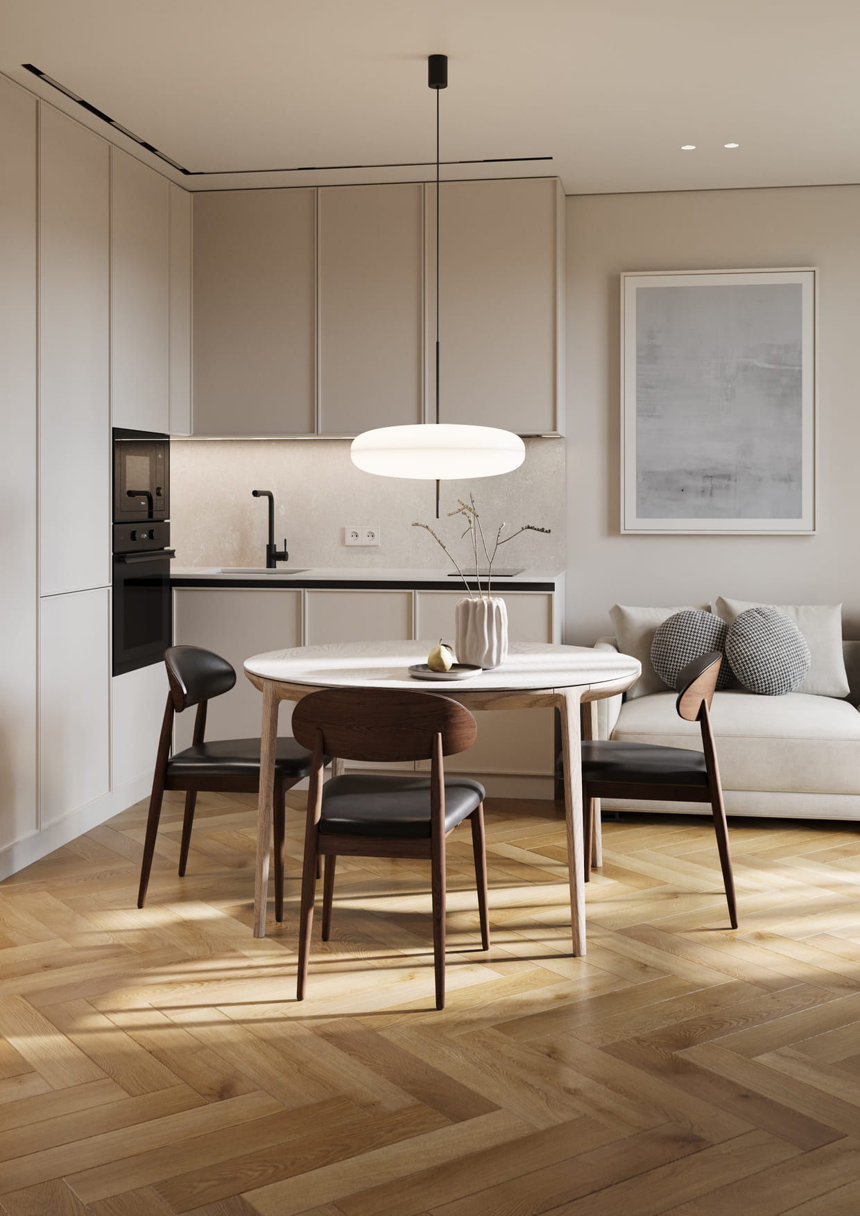 Кварцвиниловая плитка Fargo клеевая Parquet LVT Дуб Окленд 22-653-76 венгерская елка 595×119×2,5 фото в интерьере